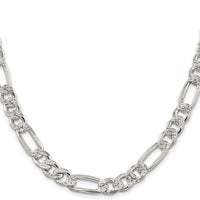 Sterling Silver Rhodium-plated 9.5mm PavÃ© Flat Figaro Chain