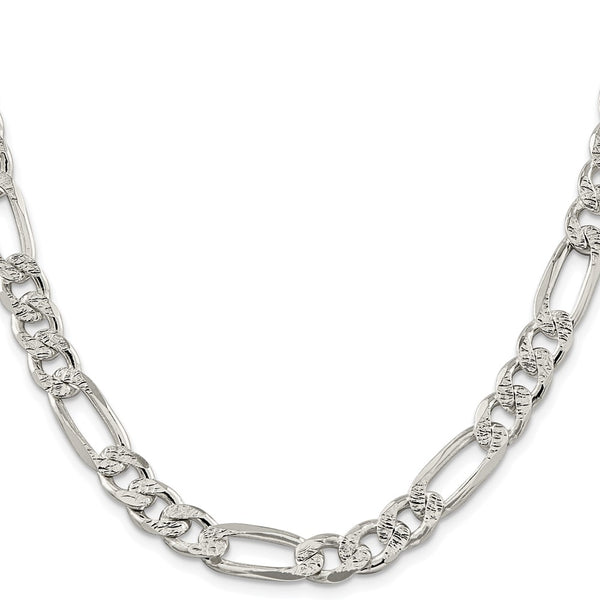 Sterling Silver Rhodium-plated 9.5mm PavÃ© Flat Figaro Chain