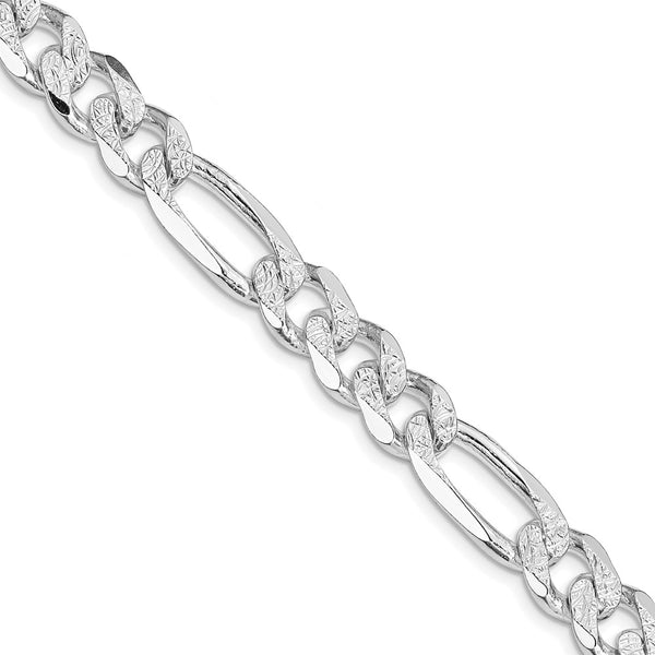 Sterling Silver Rhodium-plated 9.5mm PavÃ© Flat Figaro Chain