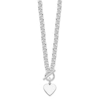 Sterling Silver RH-plated Heart Disc on Toggle 18in Necklace