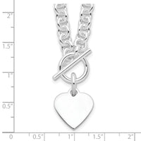 Sterling Silver RH-plated Heart Disc on Toggle 18in Necklace
