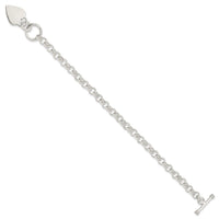 Sterling Silver Engraveable Heart Disc on Fancy Link Toggle Bracelet