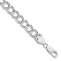 Sterling Silver RH-plated 7.75mm Solid Double Link Charm Bracelet