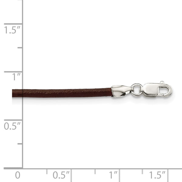 Sterling Silver 20inch 2mm Brown Leather Cord Necklace