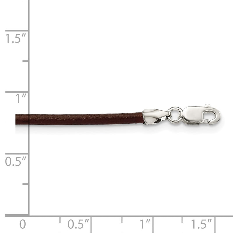 Sterling Silver 20inch 2mm Brown Leather Cord Necklace