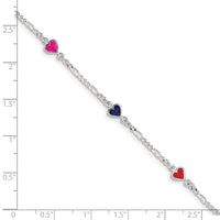 Sterling Silver Multi-color Enameled Hearts w/ 1in ext Children's Bracelet