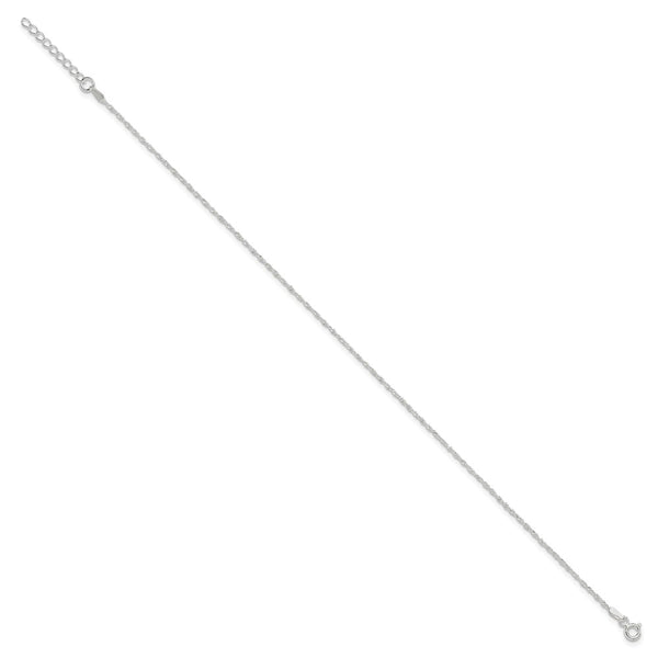 Sterling Silver 1.3mm Singapore 9in Plus 1in ext. Chain Anklet