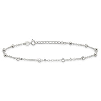 Sterling Silver 1mm Beaded Chain 10in Plus 1in ext. Anklet