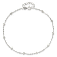 Sterling Silver 1mm Beaded Chain 10in Plus 1in ext. Anklet