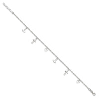 Sterling Silver Cross Heart and Anchor 9in Plus 1in ext Anklet