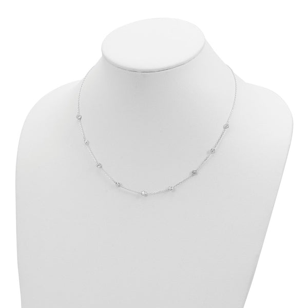 Sterling Silver Clear 4mm 13-Station CZ w/2in ext. Necklace