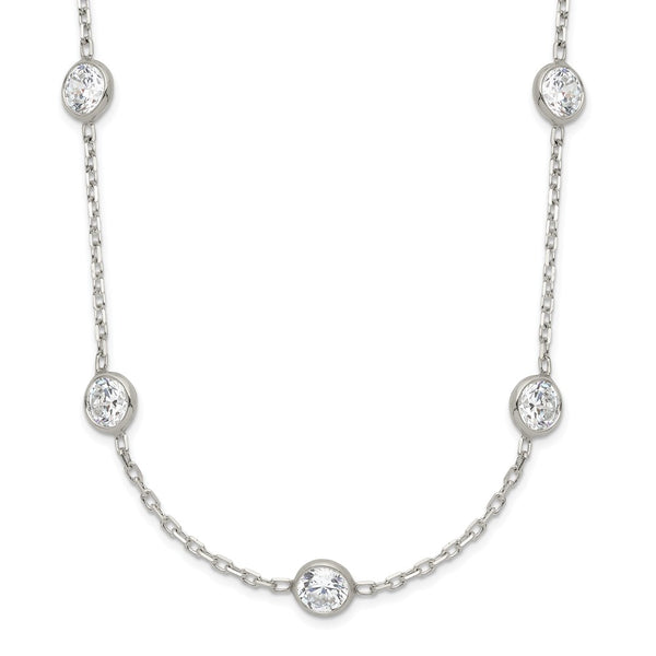 Sterling Silver Clear 4mm 13-Station CZ w/2in ext. Necklace