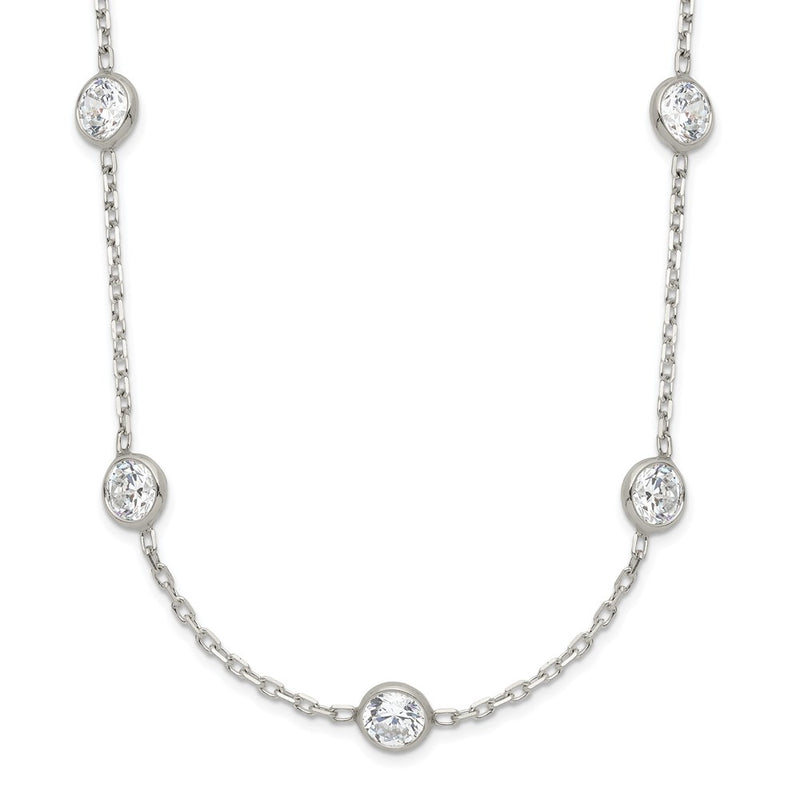 Sterling Silver Clear 4mm 13-Station CZ w/2in ext. Necklace