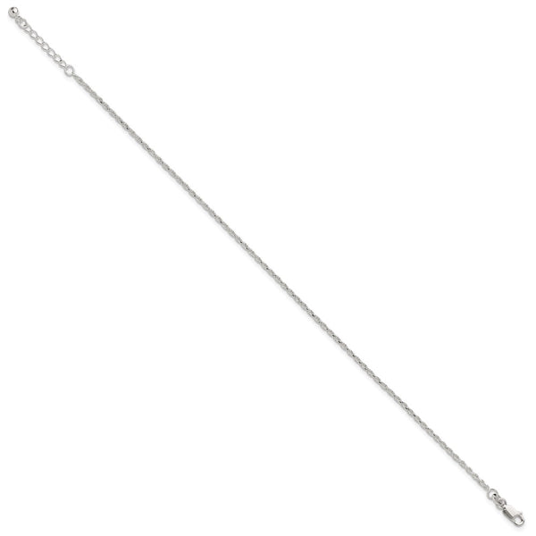 Sterling Silver Adjustable Diamond-Cut Rope 9in Plus 1in ext. Anklet