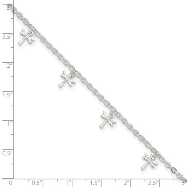 Sterling Silver Polished Dragonfly 9in Plus 1in Ext. Anklet
