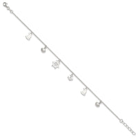 Sterling Silver Polished Ocean Theme 10in Plus 1in Ext. Anklet