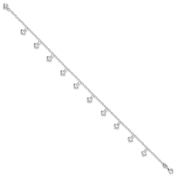 Sterling Silver Polished Puffed Heart Anklet
