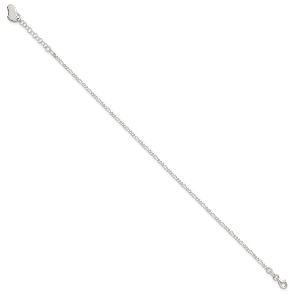 Sterling Silver Polished Heart 9in Plus 1in Ext. Anklet