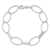 Sterling Silver Polished and Textured Oval Link Bracelet