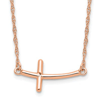 Sterling Silver RG-plated Large Sideways Curved Cross Necklace