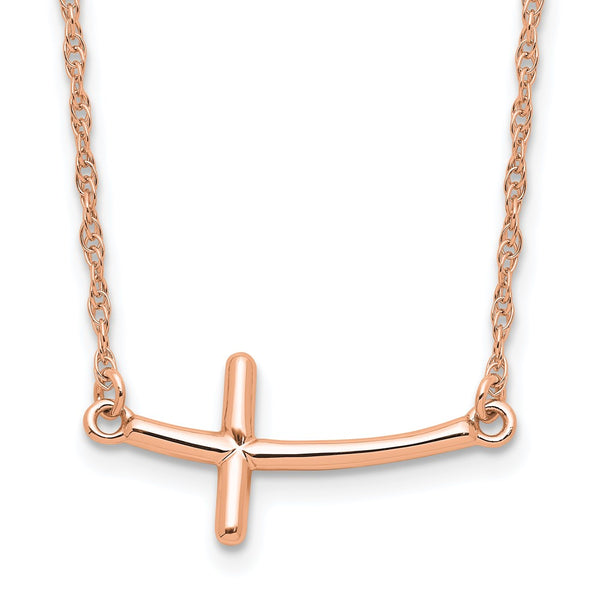 Sterling Silver RG-plated Large Sideways Curved Cross Necklace
