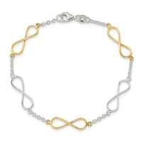 Sterling Silver Polished Flash Gold Infinity Symbol Bracelet