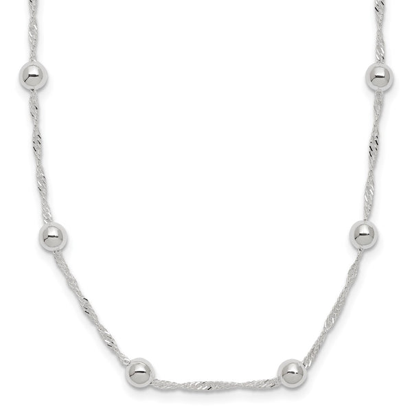 Sterling Silver Polished Beaded 16in Necklace