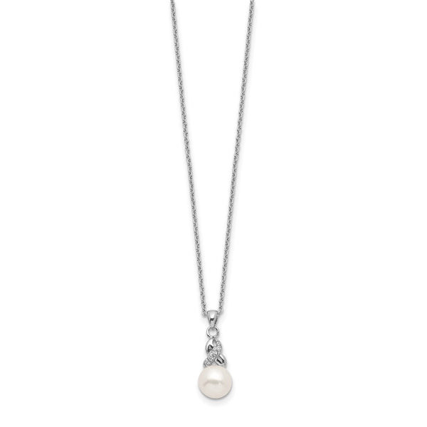 Sterling Silver Rhodium-plated 6-7mm White FWC Pearl CZ Pendant
