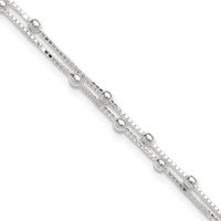 Sterling Silver Polished Beaded 2-strand 9 inch Plus 1 inch ext. Anklet