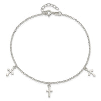 Sterling Silver Polished Cross Dangle 9in Plus 1in Ext Anklet