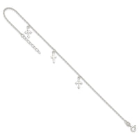 Sterling Silver Polished Cross Dangle 9in Plus 1in Ext Anklet