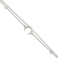 Sterling Silver Polished Moon and Stars 2-strand 7.5in Bracelet