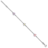 Sterling Silver RH-plated Enameled Flower w/ .75in Ext. Children's Bracelet