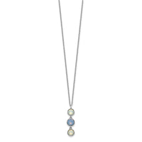 Sterling Silver Rhod-plated Blue and White Crystal w/ 2in ext Necklace