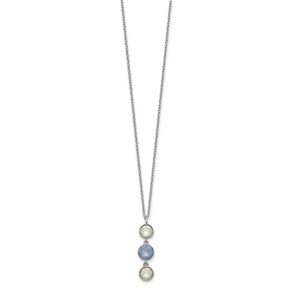 Sterling Silver Rhod-plated Blue and White Crystal w/ 2in ext Necklace