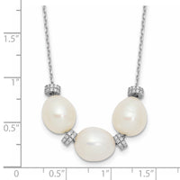 Sterling Silver Rhodium-plated CZ Bead/FWC Pearl w/ 2in ext. Necklace