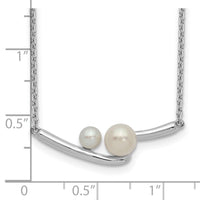 Sterling Silver Rhodium-plated FWC Pearl Bar w/ 1in ext Necklace