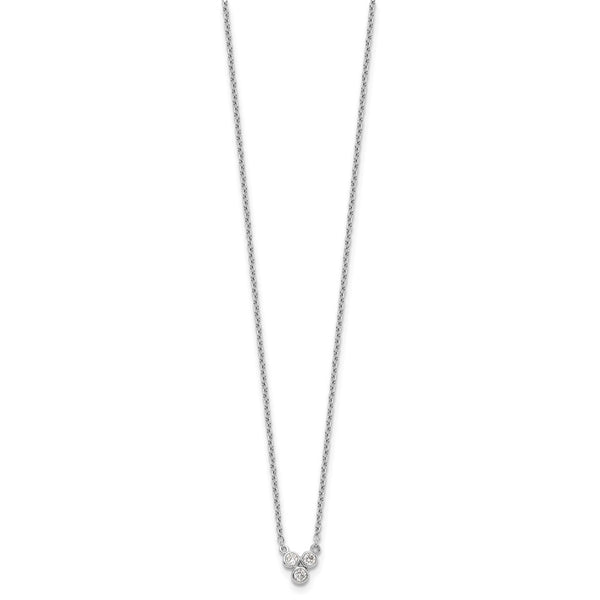 Sterling Silver Rhodium-plated 3-CZ w/ 2in ext Necklace