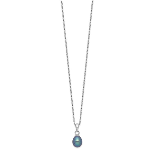 Sterling Silver Rhodium-plate FWC Black Pearl Necklace/Earrings Set