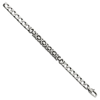 Sterling Silver Mens Antiqued Brushed Curb/Circles Bracelet