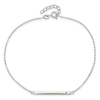 Sterling Silver Polished Crystal Bar 9in Plus 1in ext Anklet
