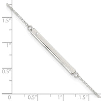 Sterling Silver Polished Crystal Bar 9in Plus 1in ext Anklet