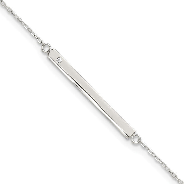 Sterling Silver Polished Crystal Bar 9in Plus 1in ext Anklet