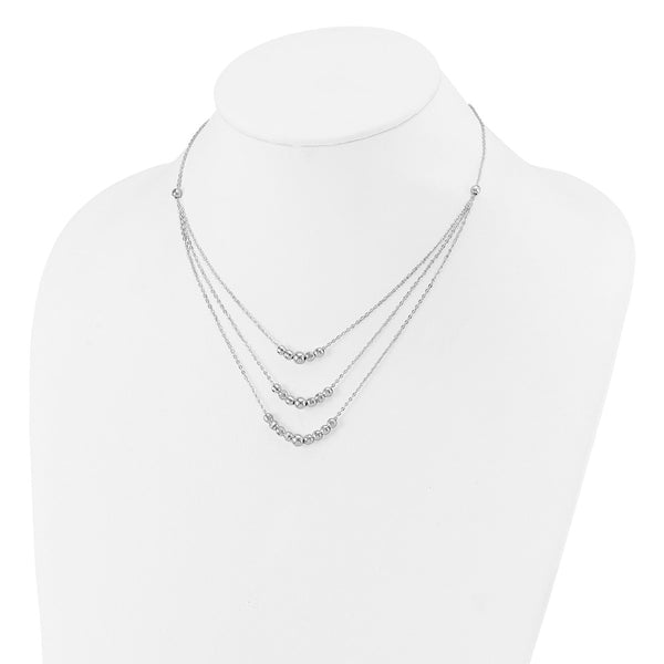 Sterling Silver Polished 3-Strand Beaded Necklace