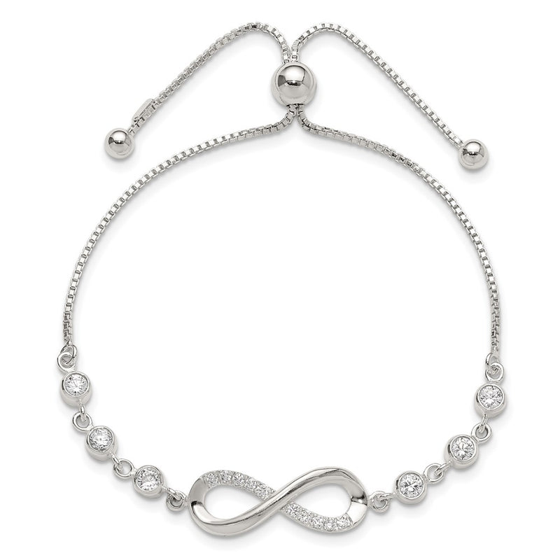 Sterling Silver Polished CZ Infinity Adjustable Bracelet
