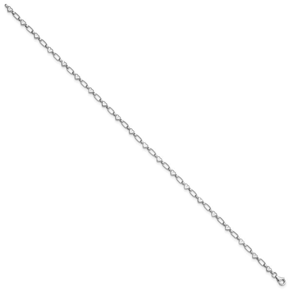Sterling Silver Rhodium-plated Heart Link 10in Anklet