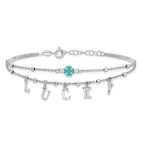 Sterling Silver Rhod-pltd Enamel Clover LUCKY 7.25in w/1in ext Bracelet