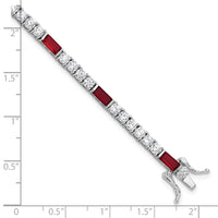 Sterling Silver Rhodium-plated Red and White CZ 7.25in Tennis Bracelet