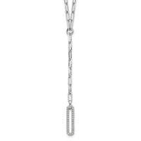 Sterling Silver Rhodium-plated Paperclip Link CZ 16in w/1.75in ext. Necklac