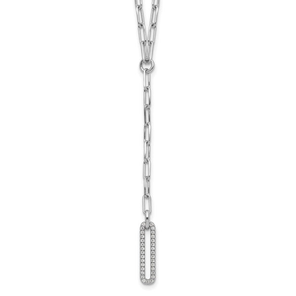 Sterling Silver Rhodium-plated Paperclip Link CZ 16in w/1.75in ext. Necklac